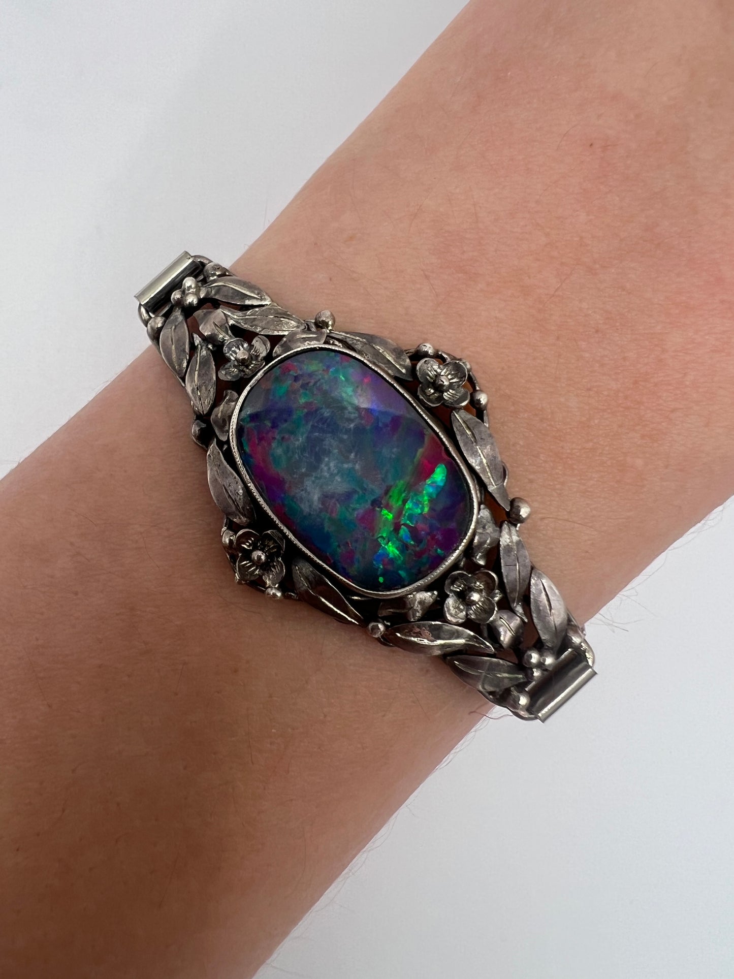 Rhona Wager Arts & Crafts Boulder Opal Silver Bracelet (Replacement steel strap)
