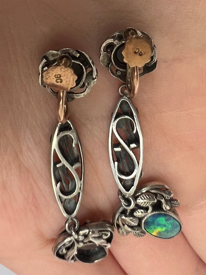 Bernard Instone Arts & Crafts Opal Dangly Screw Back Earrings