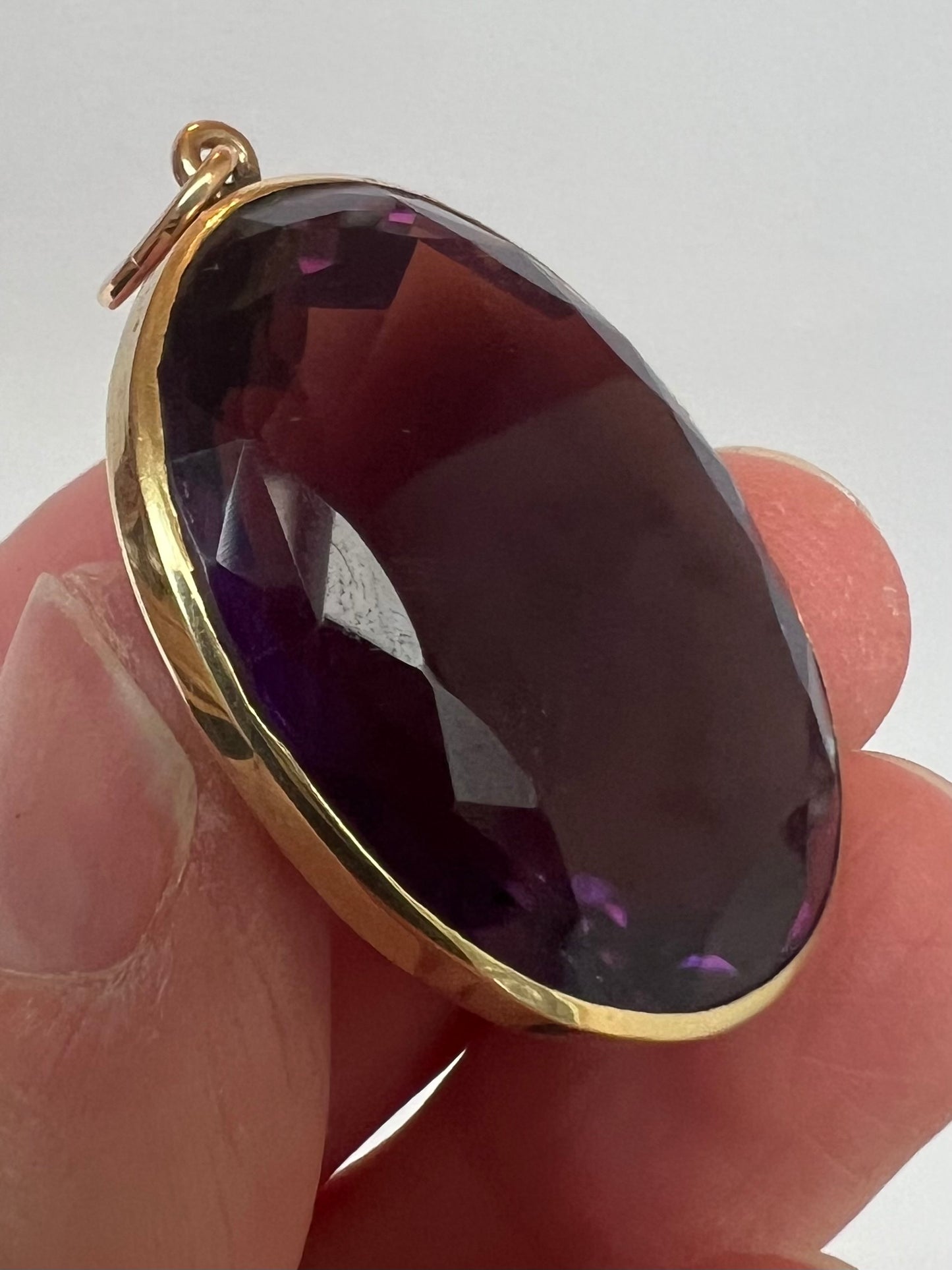 Deep, Silky Purple Siberian Amethyst and Gold Pendant