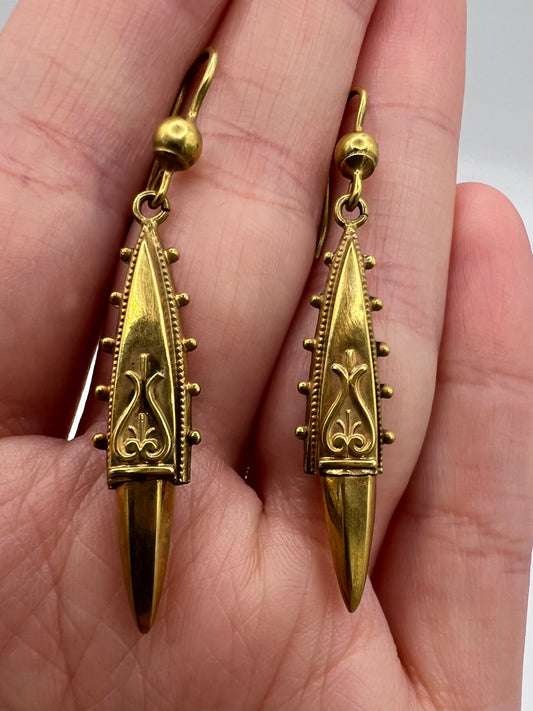 Etruscan Revival 15ct Gold Victorian Earrings