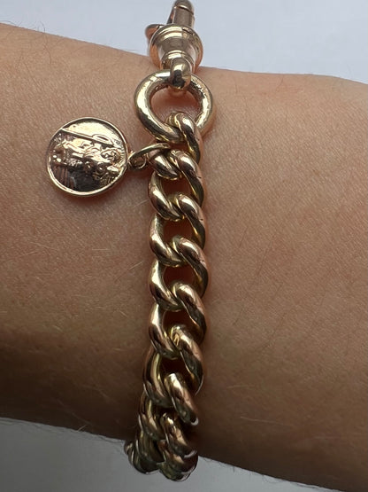 Antique Rose Gold Albert Chain Curb Link Chunky Bracelet Gents or Unisex