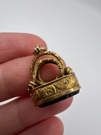 Victorian Bloodstone Hallmarked 9ct Gold Fob Pendant