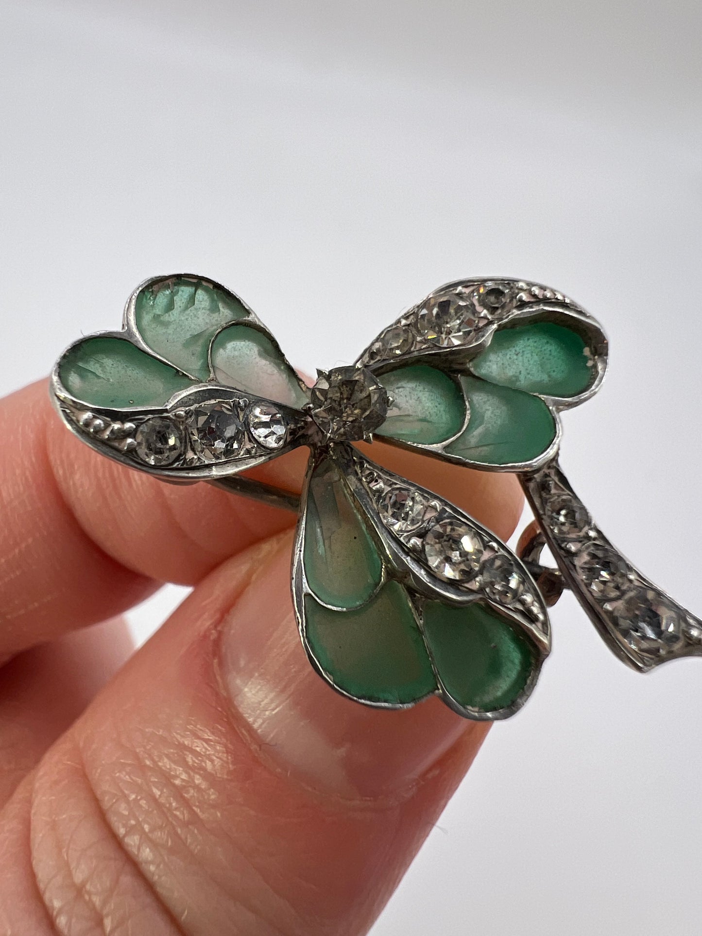 Pforzheim School Plique A Jour Silver Enamel Clover Brooch