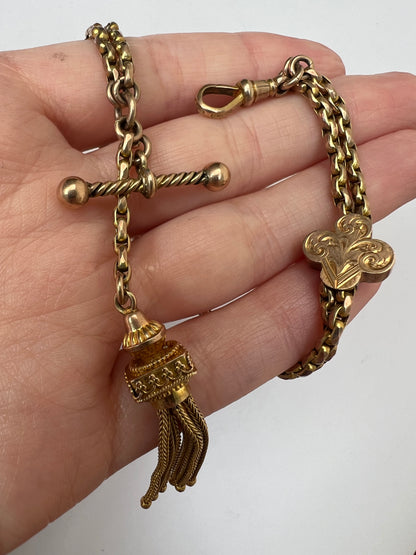 Victorian 9ct Gold Albertina Bracelet With Tassel
