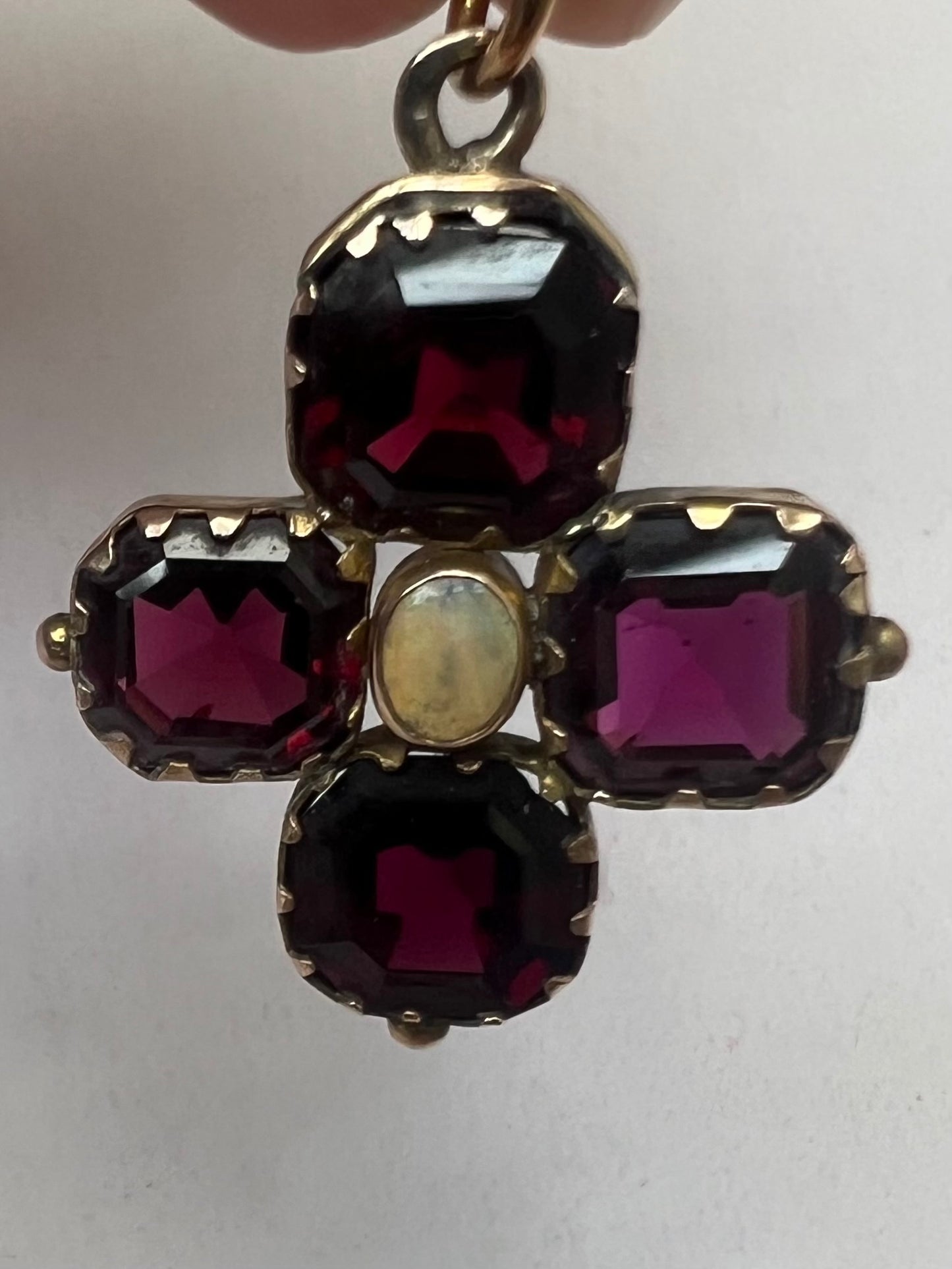 Georgian Revival Victorian Gold Almandine Garnet Opal Cruciform Pendant