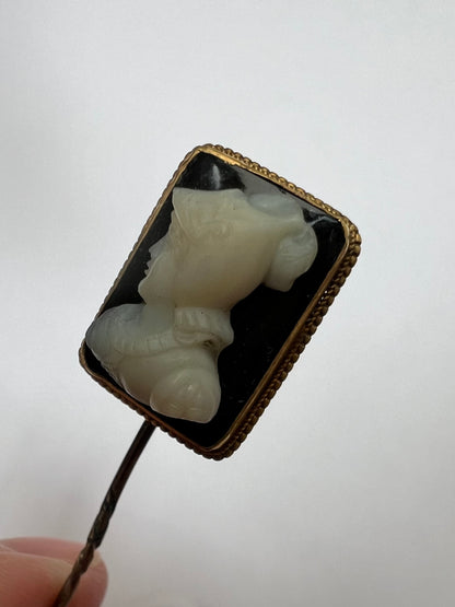 Well Carved Banded Agate / Onyx Hardstone Cameo Stick Pin
