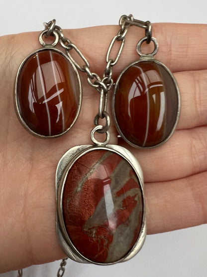 Scottish Arts & Crafts Silver Agate Pebble Necklace