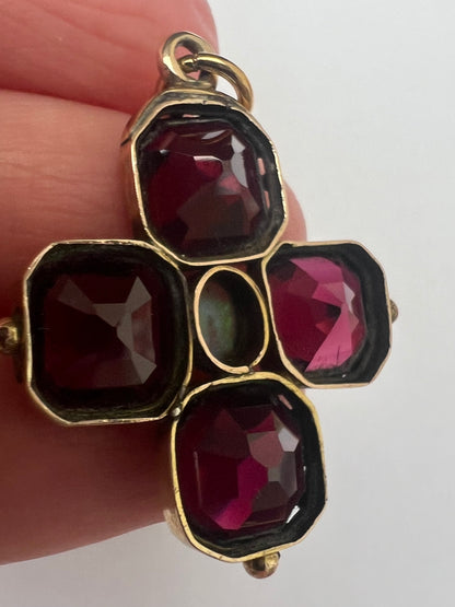 Georgian Revival Victorian Gold Almandine Garnet Opal Cruciform Pendant