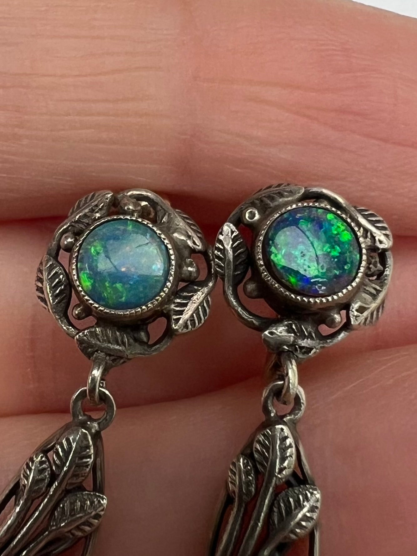 Bernard Instone Arts & Crafts Opal Dangly Screw Back Earrings