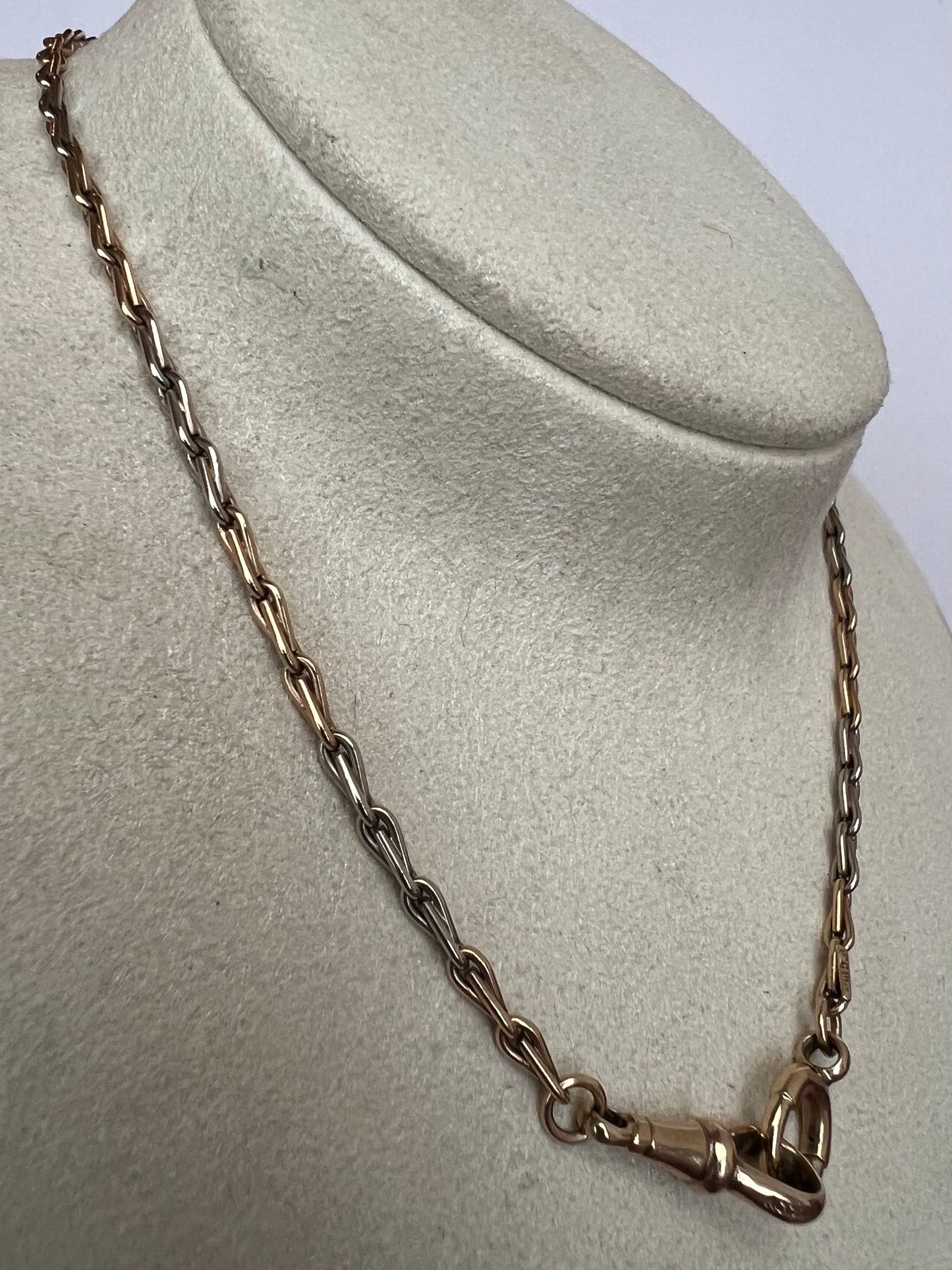 Art Deco 2 Tone Rose White Gold Hayseed Link Albert Watch Chain