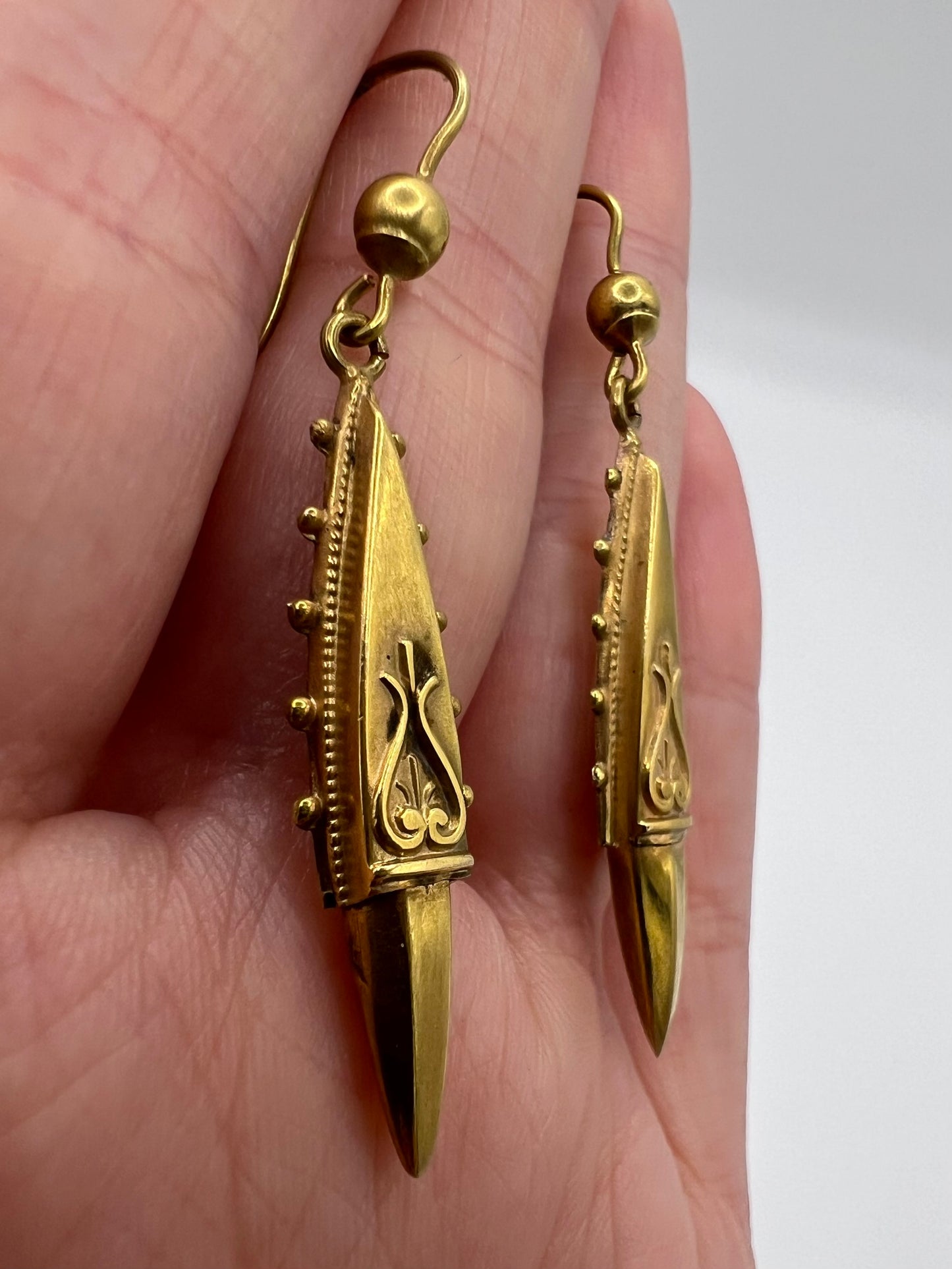 Etruscan Revival 15ct Gold Victorian Earrings
