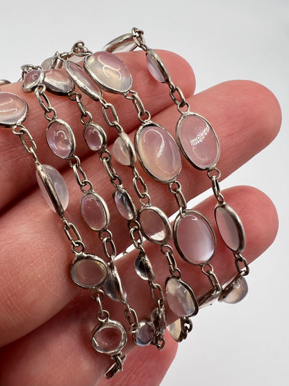 Dainty Hand Made Edwardian Graduated Moonstone Silver Chain Necklace