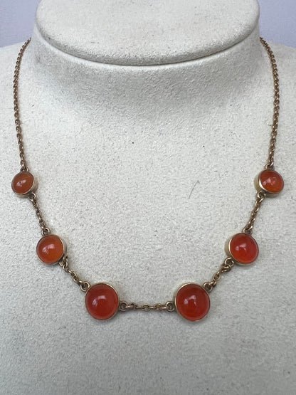 Sweet 15ct Gold Edwardian Carnelian Riviere Cabochon Necklace
