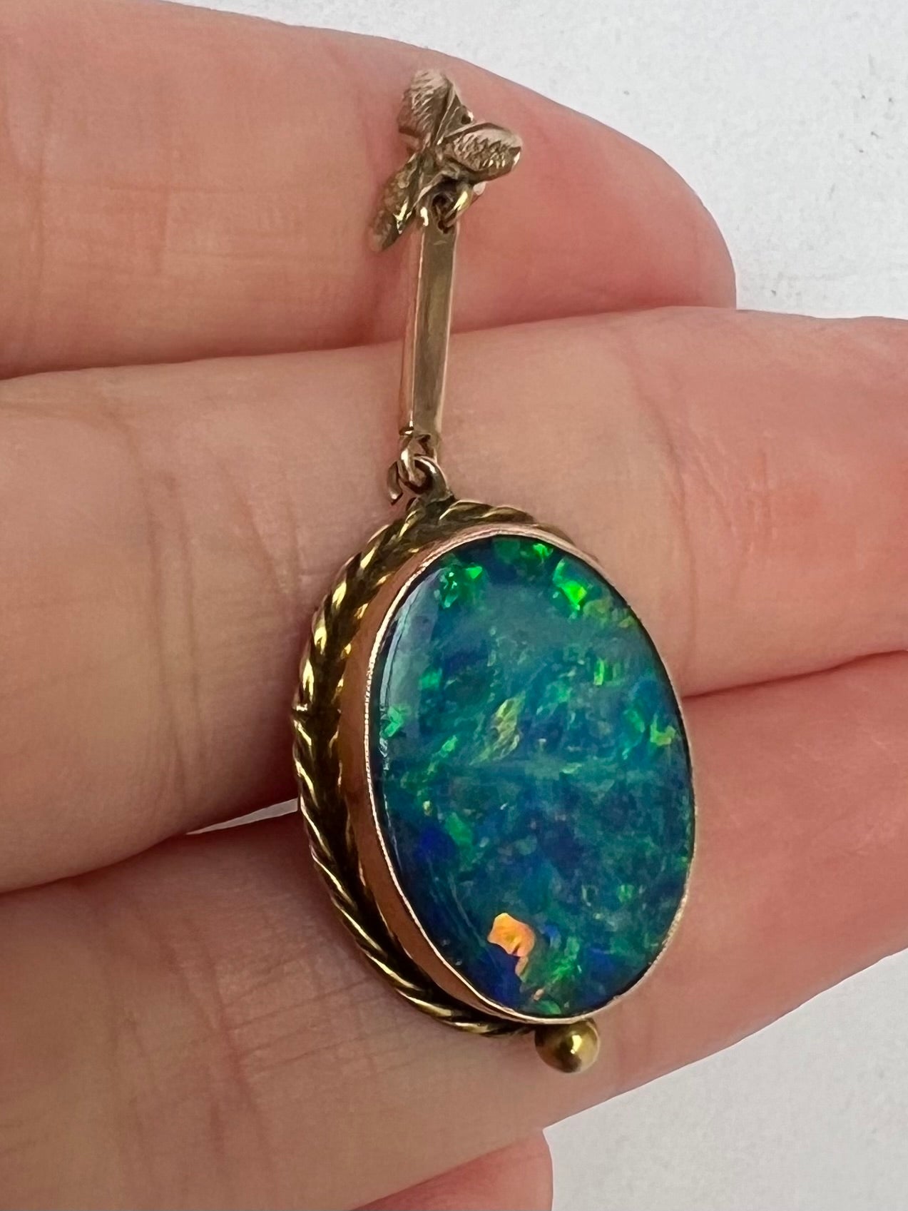 Early 20th Century Black Opal Doublet Gold Pendant