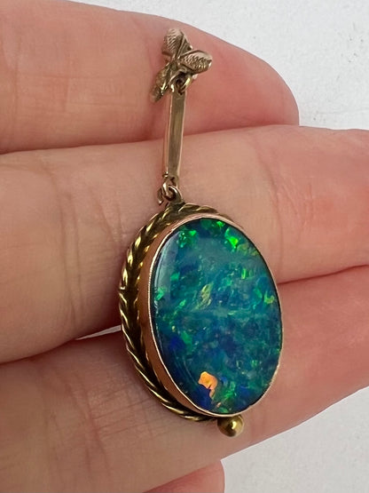 Early 20th Century Black Opal Doublet Gold Pendant