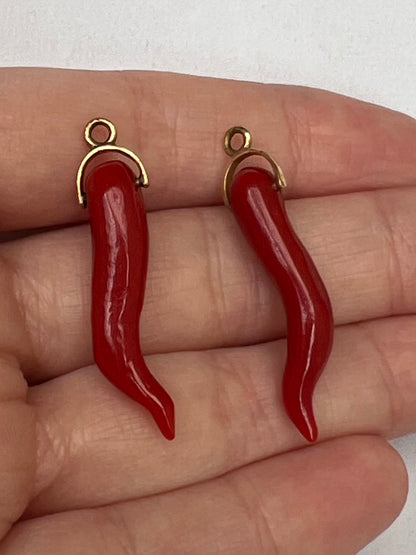 Coral Cornicello Chilli Pepper Talisman Antique Pair for Earrings