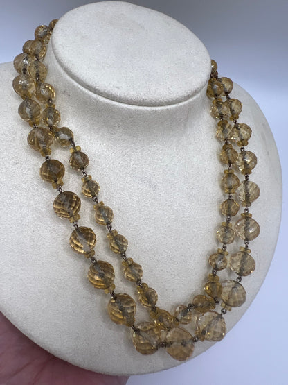 Long String of 1920s Art Deco Citrine Faceted Beads