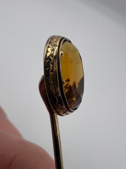 Sparkly Scottish Cairngorm Citrine Gold Stick Pin