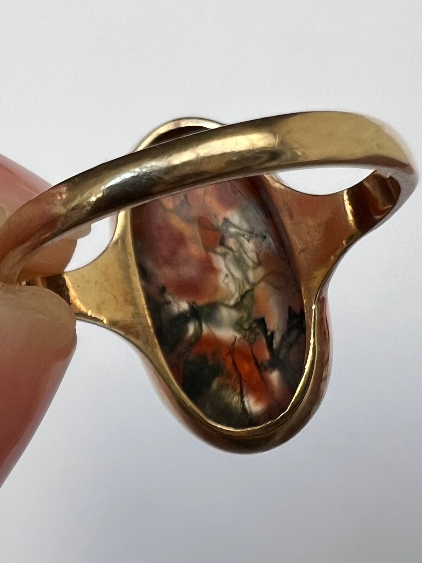 Plain Oval Moss Agate Up and Down Ring