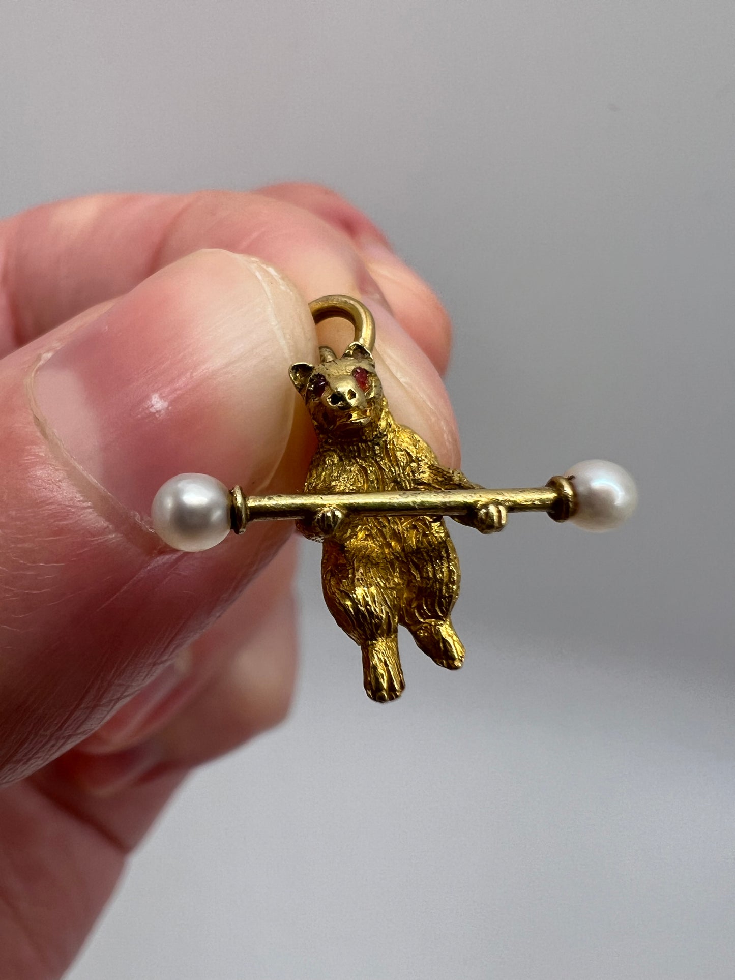 Super Bear! 15ct Gold Weightlifting Bear Pendant or Charm
