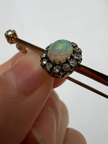 Pretty Edwardian Opal Diamond Halo Brooch