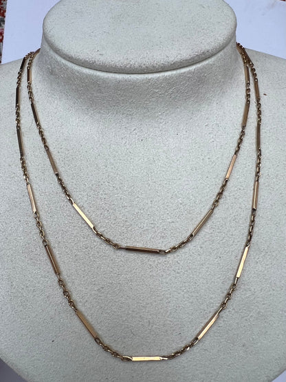 36" Very Long 18ct Gold Long Bar Link Chain