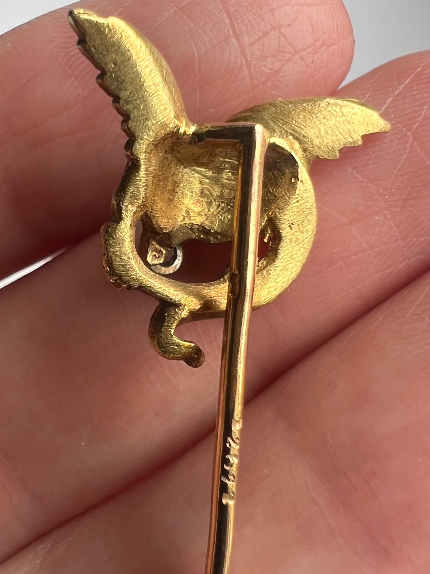 French Art Nouveau Gold Diamond Chimera Dragon Stick Pin 18ct Gold