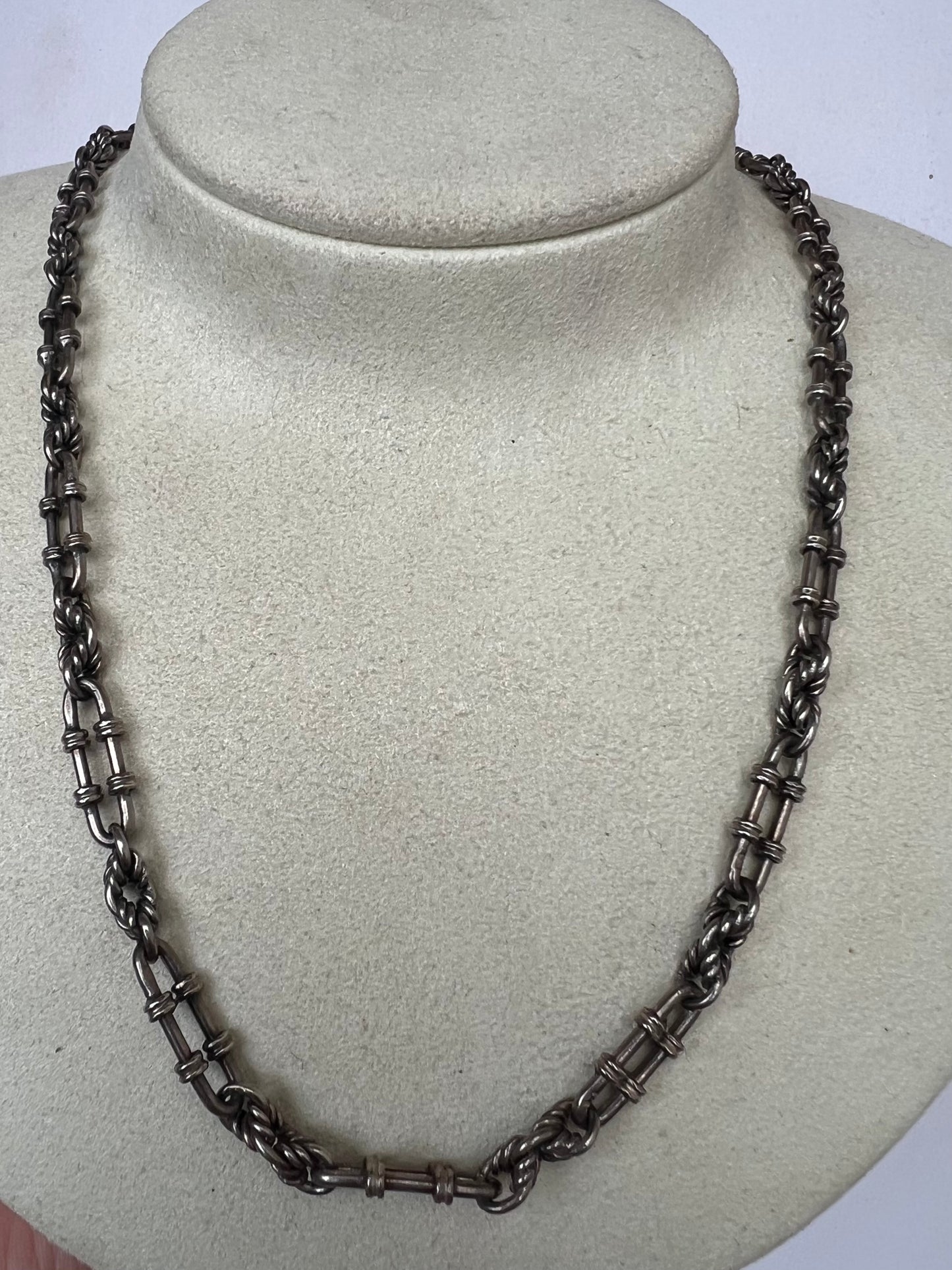 Victorian Fancy Trombone Fetter Link Silver Collar Choker Chain