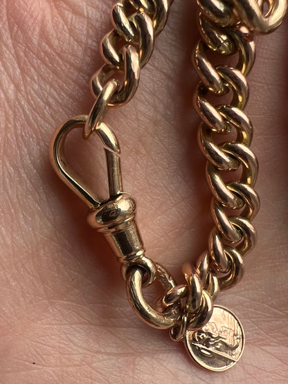 Antique Rose Gold Albert Chain Curb Link Chunky Bracelet Gents or Unisex