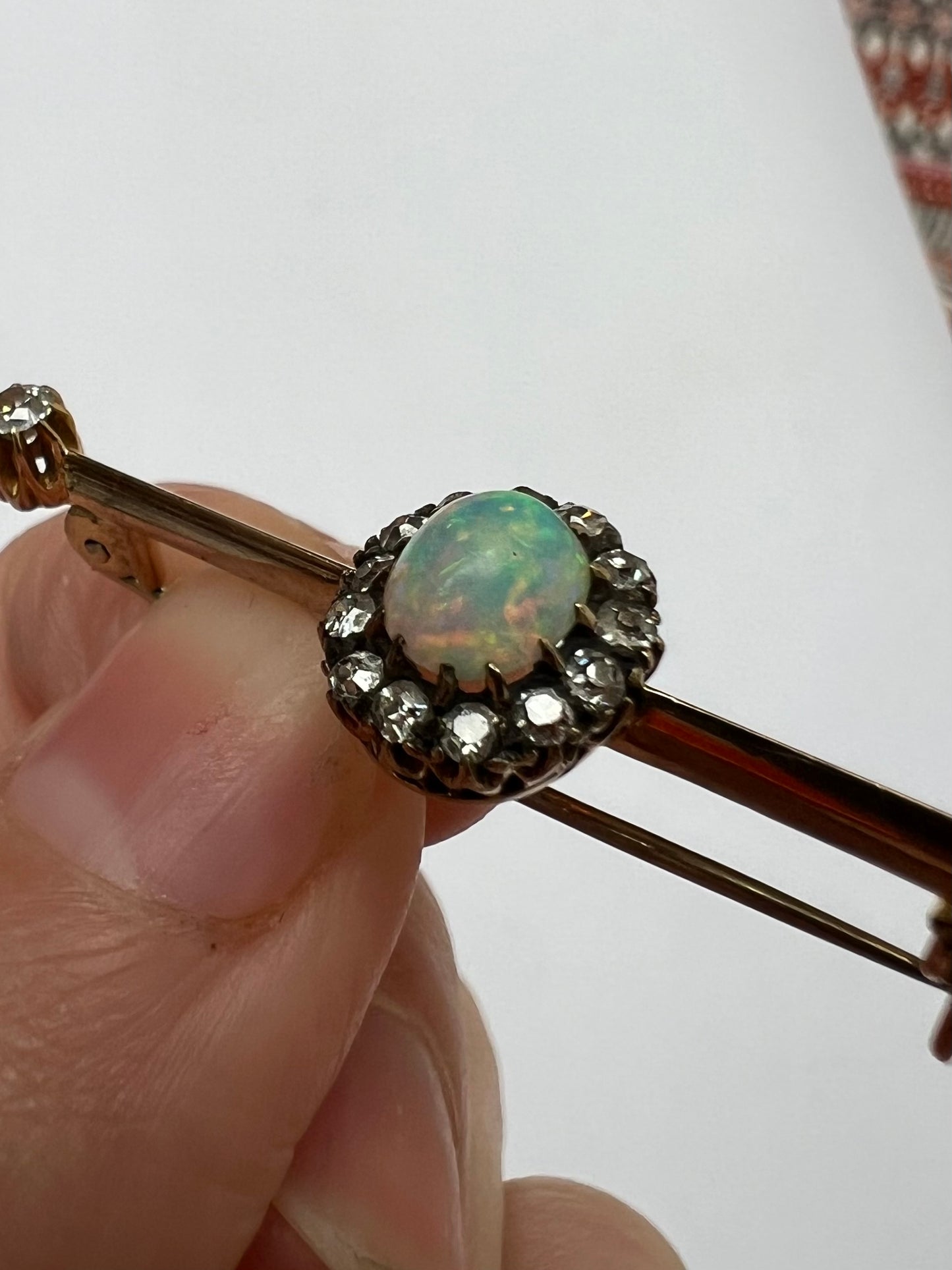 Pretty Edwardian Opal Diamond Halo Brooch