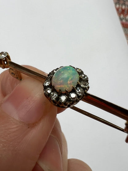 Pretty Edwardian Opal Diamond Halo Brooch