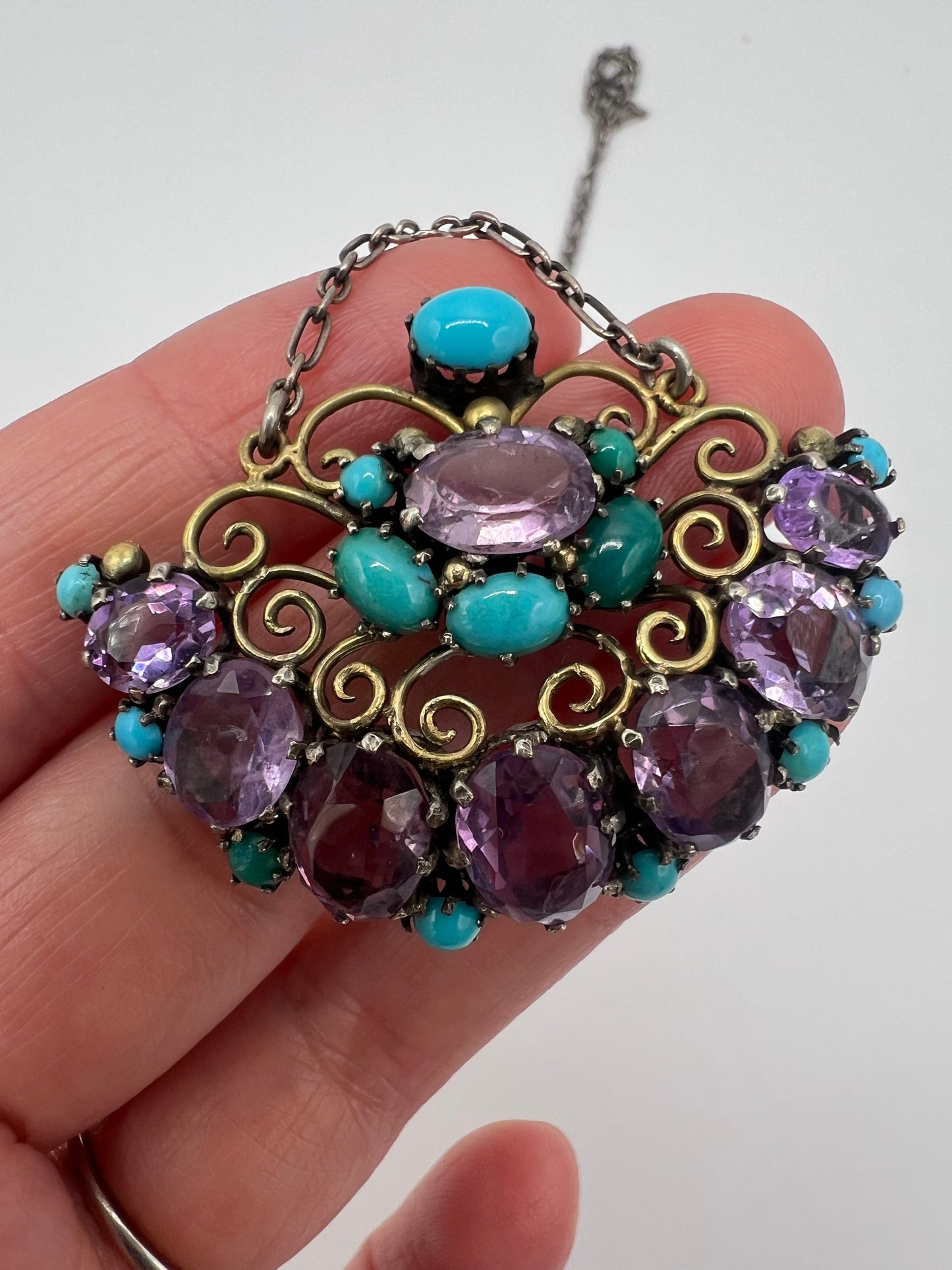 Dorrie Nossiter Arts & Crafts Amethyst Turquoise Pendant