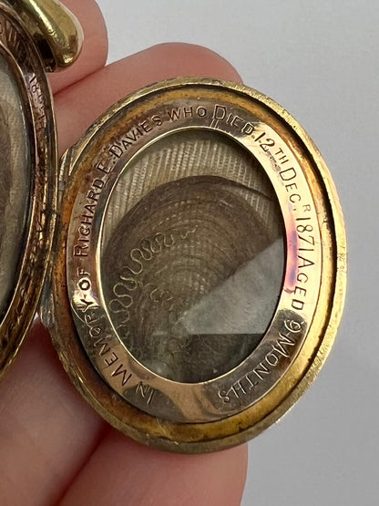 15ct Gold Heart-breaking Memorial Locket Remembering 2 Children