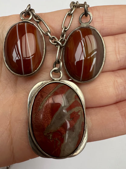 Scottish Arts & Crafts Silver Agate Pebble Necklace