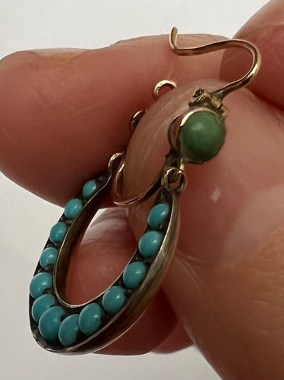 Rose Gold Antique Turquoise Hoop Earrings