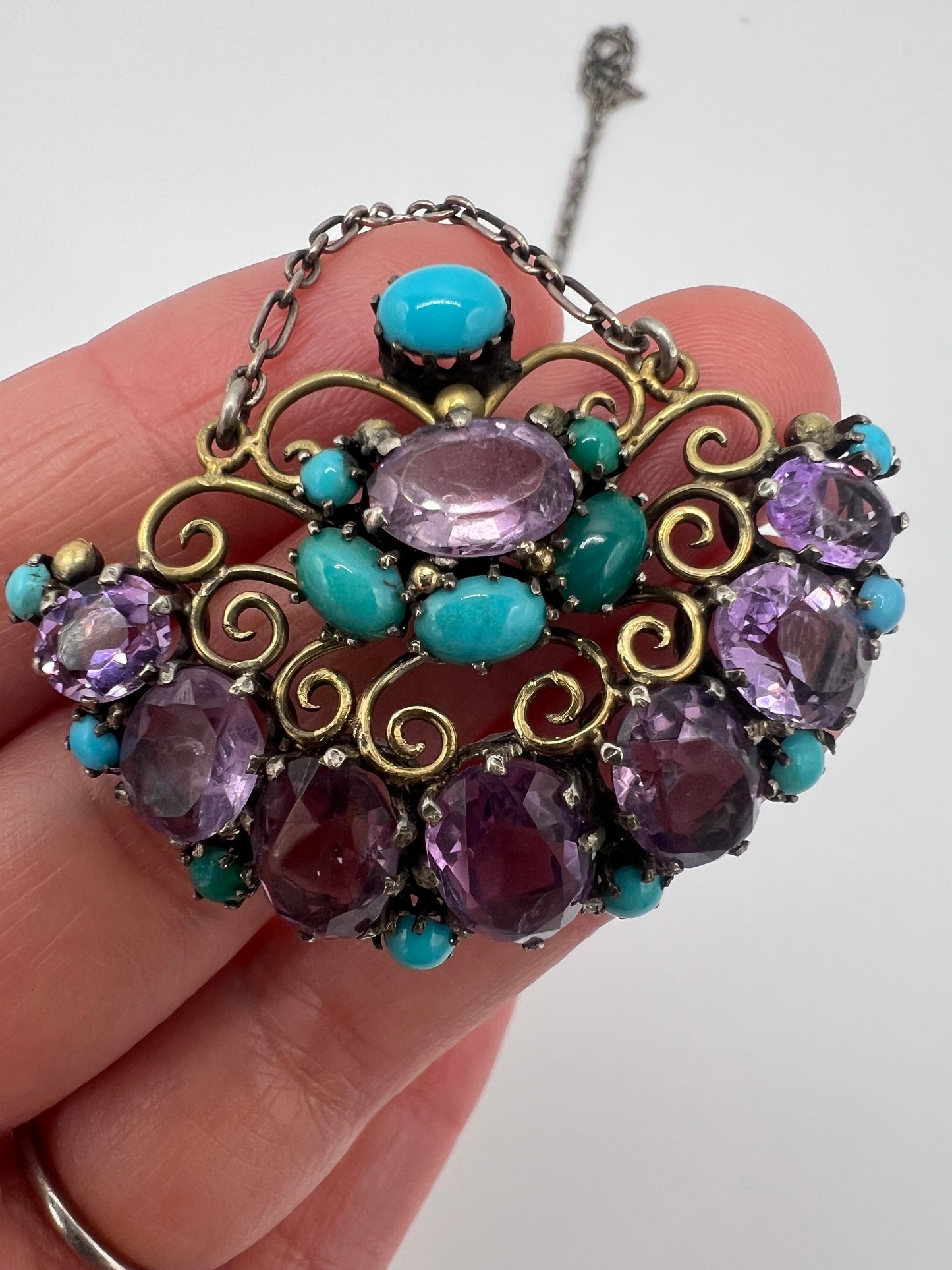 Dorrie Nossiter Arts & Crafts Amethyst Turquoise Pendant