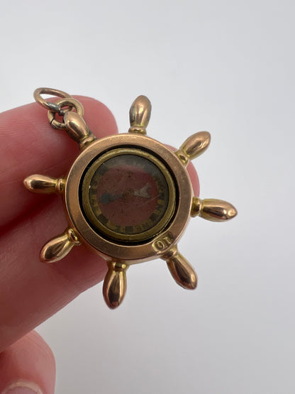 American Ships Wheel Antique Compass Fob in Rose Gold