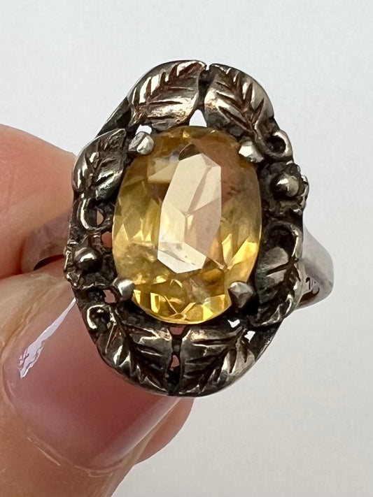 Arts & Crafts Citrine Silver Ring