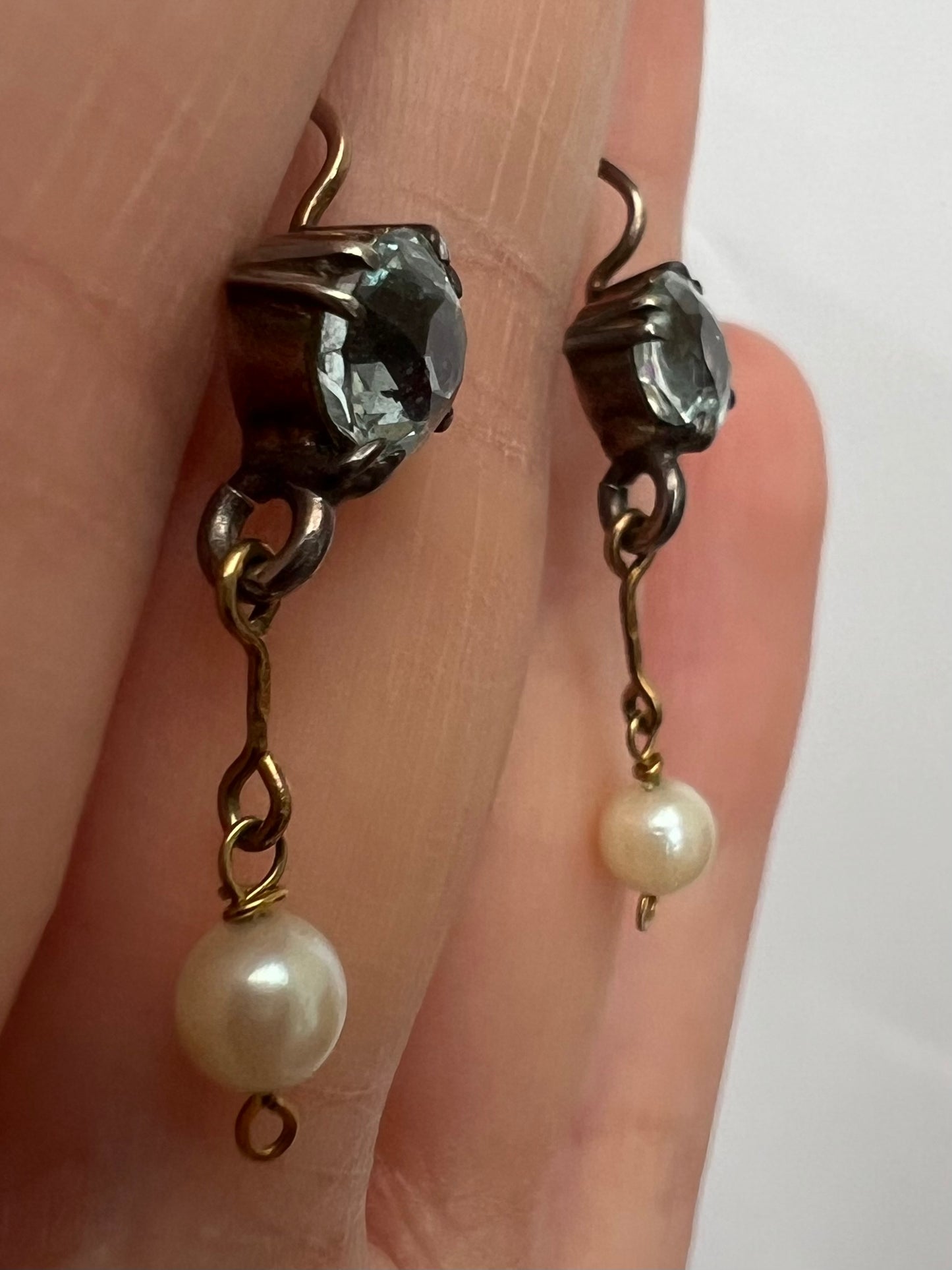 Dainty Antique Aquamarine Pearl Earrings