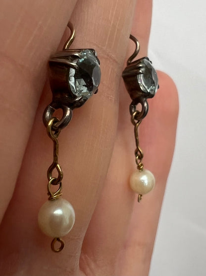 Dainty Antique Aquamarine Pearl Earrings