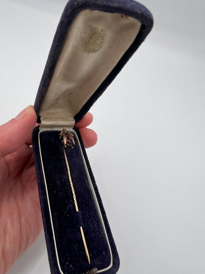 Velvet Boxed Victorian Fly Gold Sapphire Garnet Stick Pin