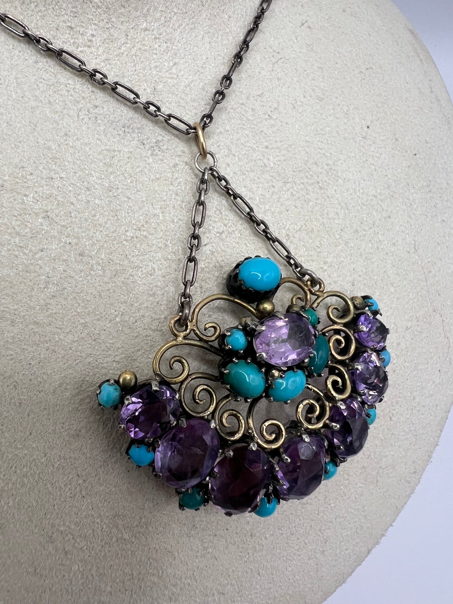 Dorrie Nossiter Arts & Crafts Amethyst Turquoise Pendant