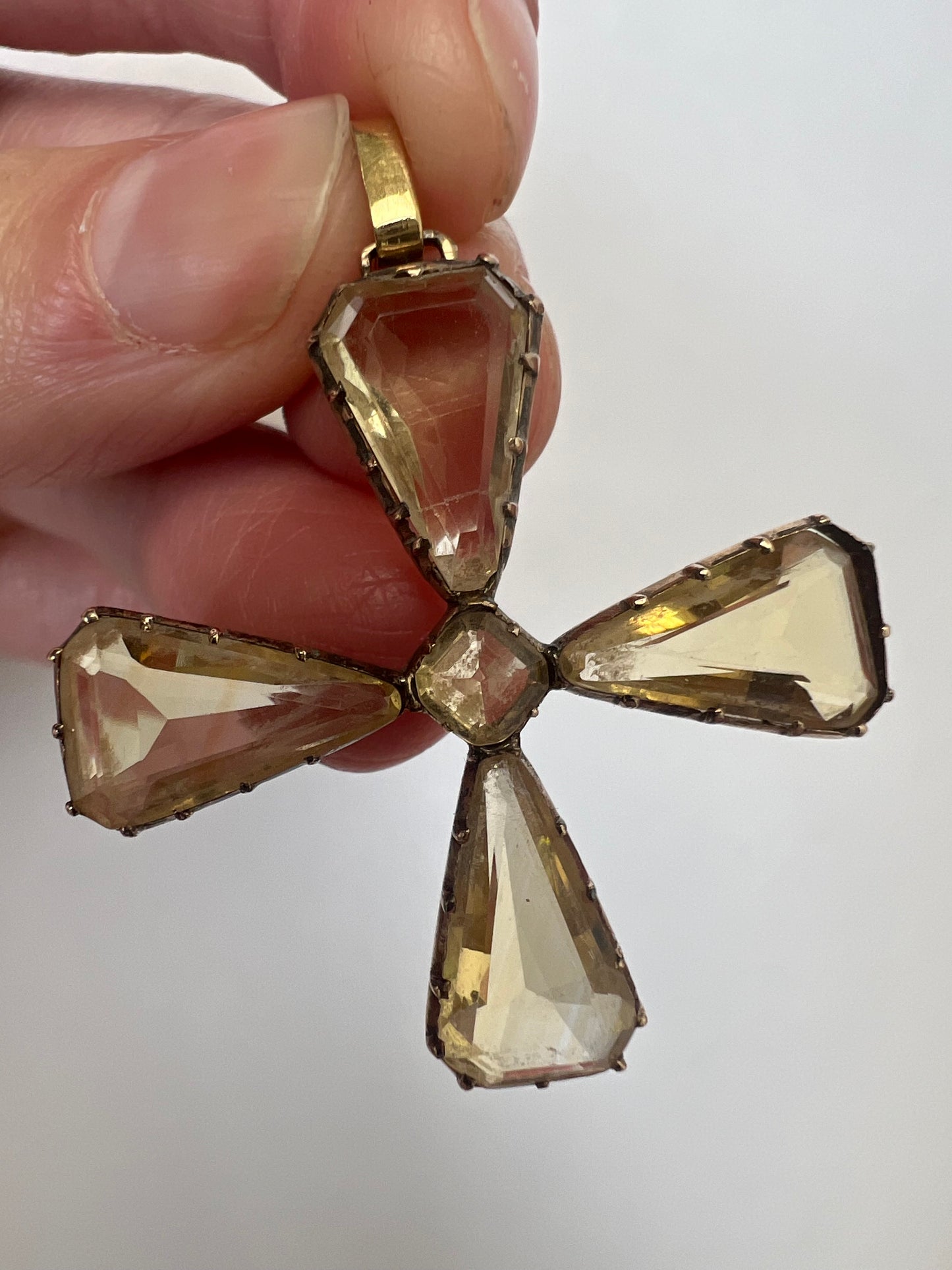 Georgian / Early Victorian Maltese Cross Citrine Gold Cruciform Pendant