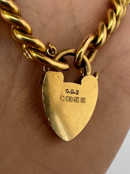 1902 - Best Of its Type - 48.6g 18ct Solid Gold Curb Link Bracelet & Heart Padlock