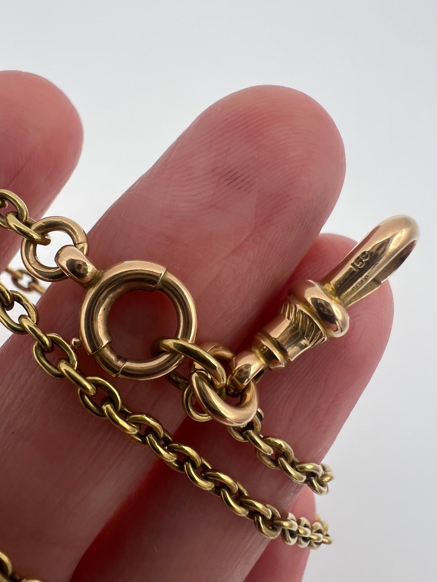 Please ask for price - 59" 15ct Solid Gold Antique Long Muff Chain