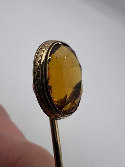 Sparkly Scottish Cairngorm Citrine Gold Stick Pin