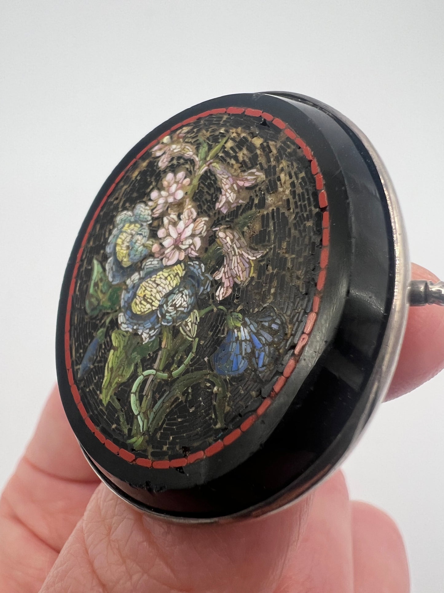 Beautifully Detailed Italian Micro Mosaic Flower Grand Tour Brooch