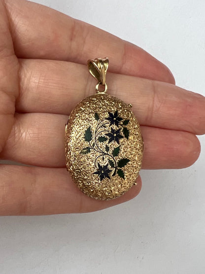 Swiss Gold & Enamel Flowers Night and Day Antique Locket