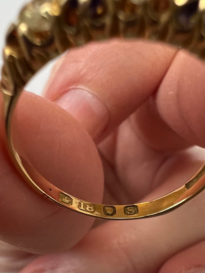 Victorian 18ct Gold Sapphire Old Cut Diamond 5 Stone Ring