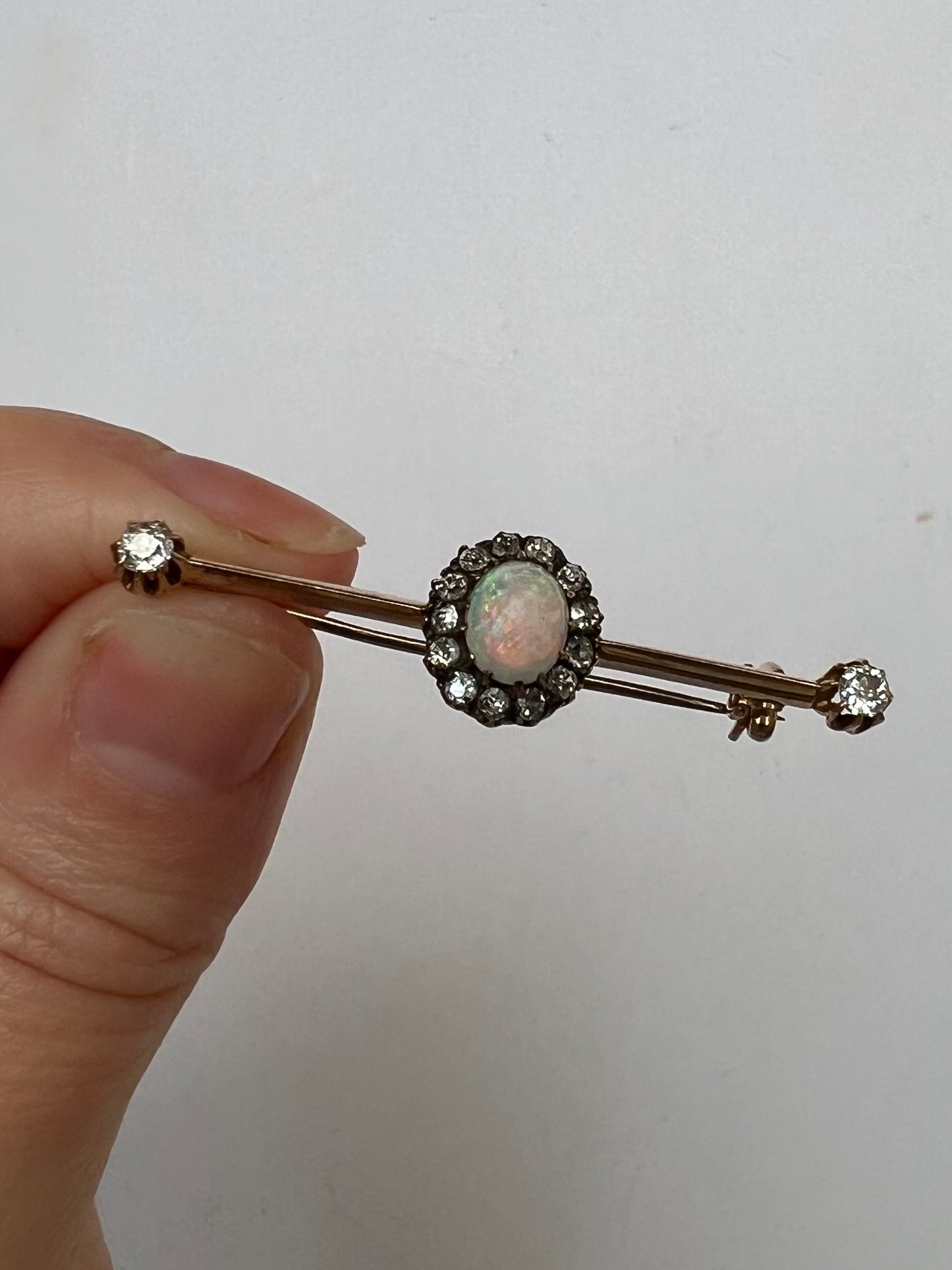 Pretty Edwardian Opal Diamond Halo Brooch